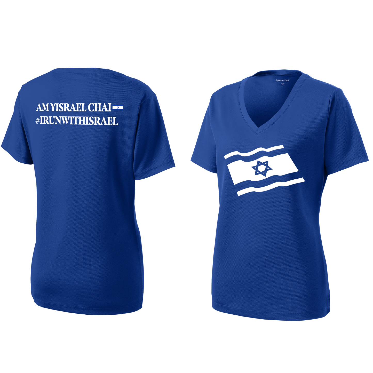 Stand With Israel Workout Running Shirt - Sport-Tek® Ladies RacerMesh® V-Neck Tee