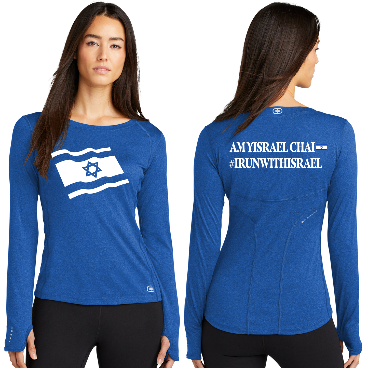 Stand With Israel Workout Running Shirt - OGIO® Ladies Long Sleeve Pulse Crew