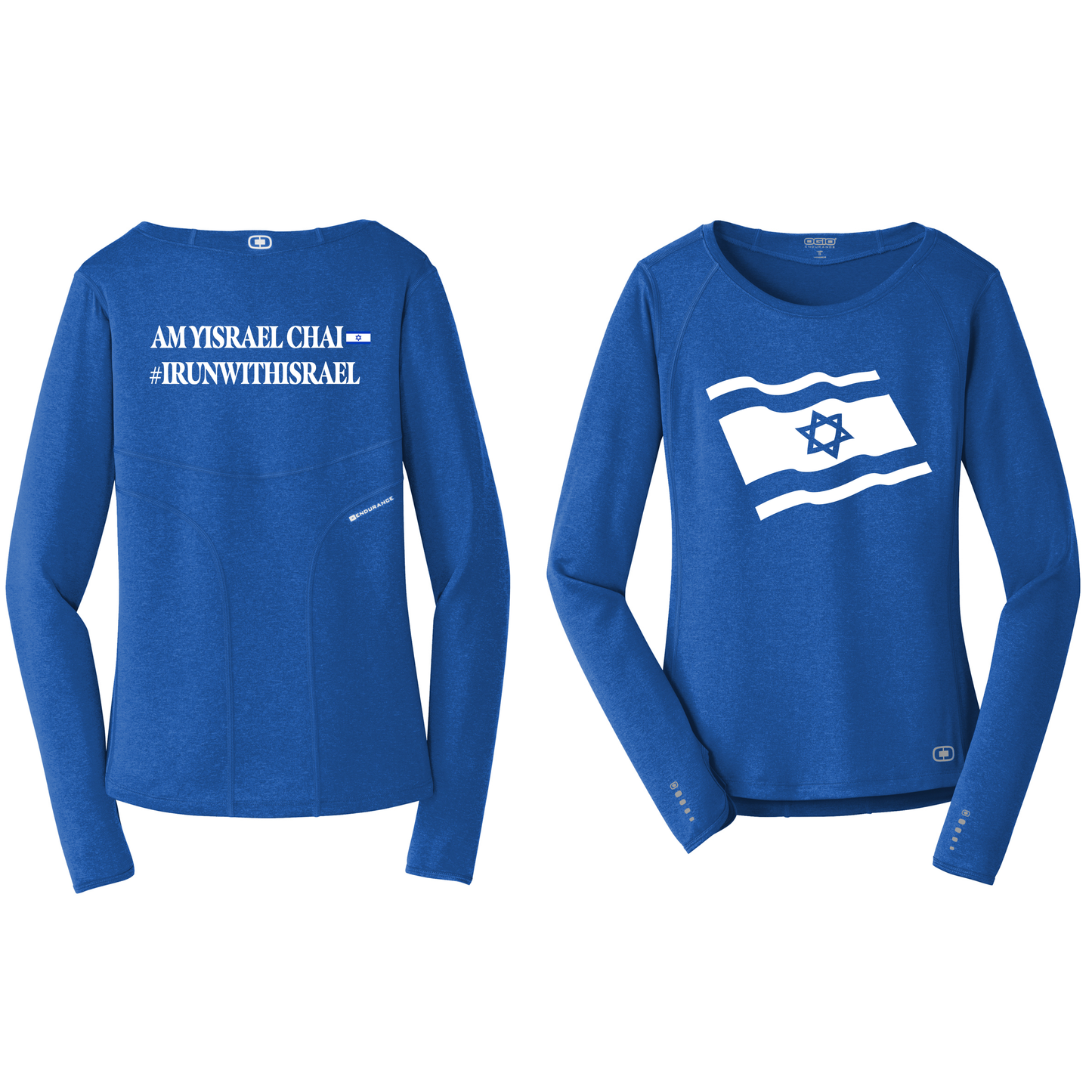 Stand With Israel Workout Running Shirt - OGIO® Ladies Long Sleeve Pulse Crew