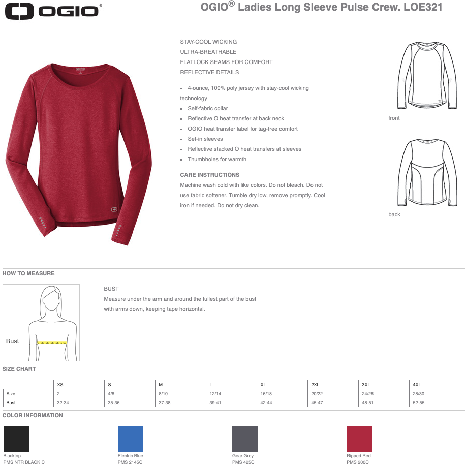 Stand With Israel Workout Running Shirt - OGIO® Ladies Long Sleeve Pulse Crew